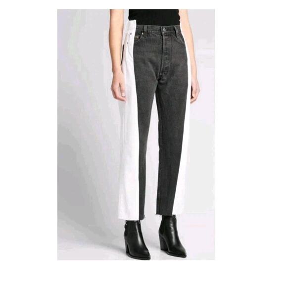 Two-Tone Black and White Flare Jeans - Picture 1 of 5